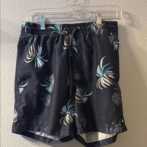 Quiksilver Black and Blue Swim Trunks with Elastic Waistband